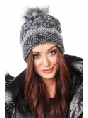 Braided winter hat with a pompom, dark gray C47 - Online store - Boutique